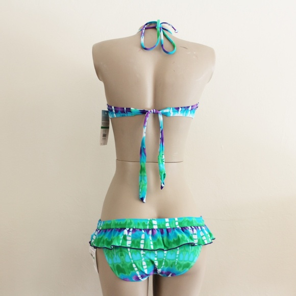 Hobie Tie Dye Bandeau Ruffled Halter Bikini Set - Picture 2 of 3